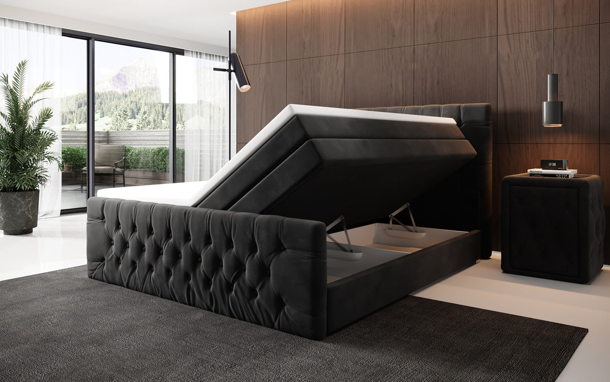 Boxspringbett Velutto mit Stauraum - Chesterfieldoptik