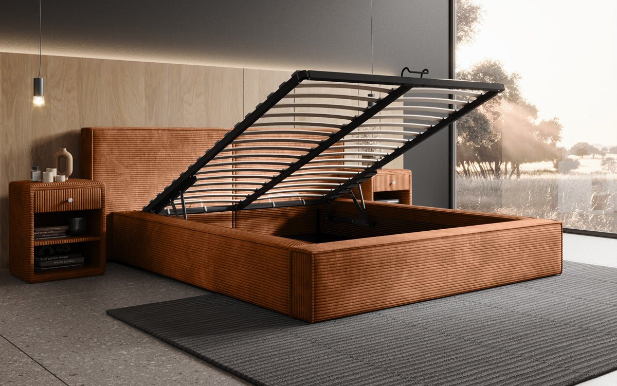 Designer Polsterbett Ophelia in Cord mit Stauraum