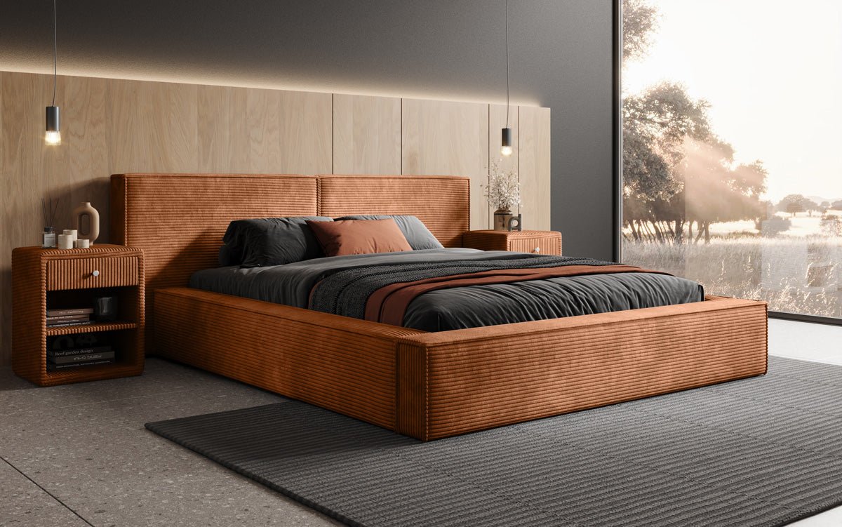 Designer Polsterbett Ophelia in Cord mit Stauraum