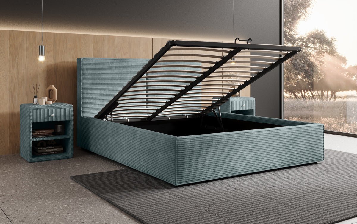 Designer Polsterbett Elara in Cord mit Stauraum