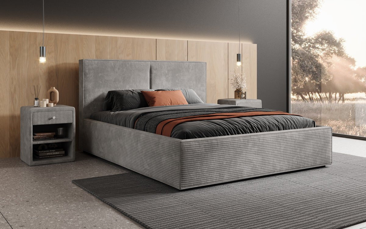 Designer Polsterbett Elara in Cord mit Stauraum
