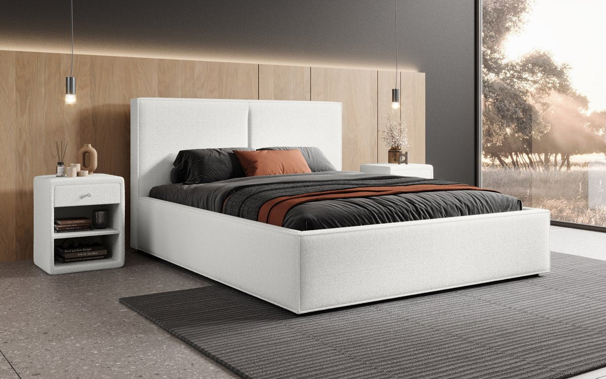 Designer Polsterbett Elara in Bouclé mit Stauraum