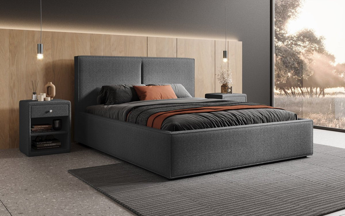 Designer Polsterbett Elara in Bouclé mit Stauraum