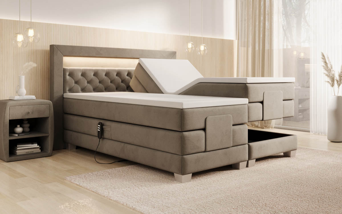 Boxspringbett Velora Samt elektrisch verstellbar mit LED