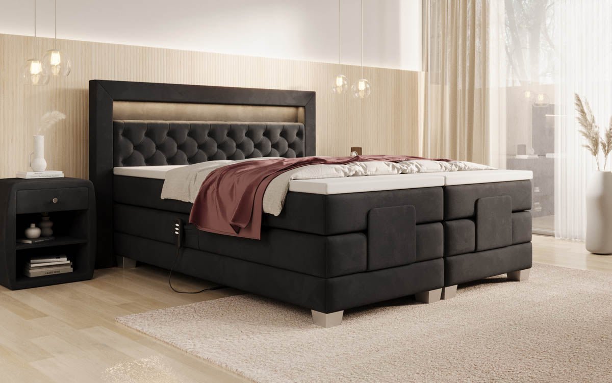 Boxspringbett Velora Samt elektrisch verstellbar mit LED