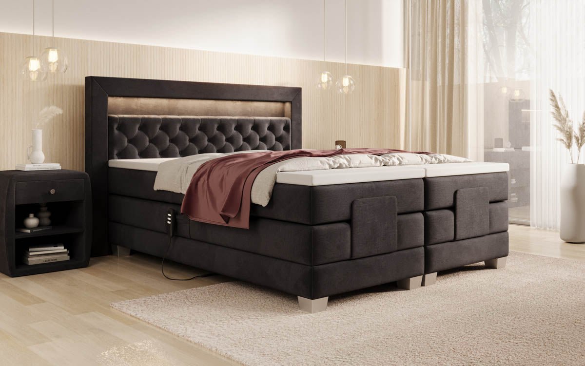 Boxspringbett Velora Samt elektrisch verstellbar mit LED