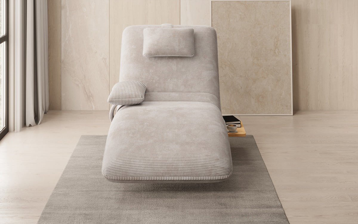 Designer Relax-Liege Velor Cord mit Drehfunktion und Beistelltisch