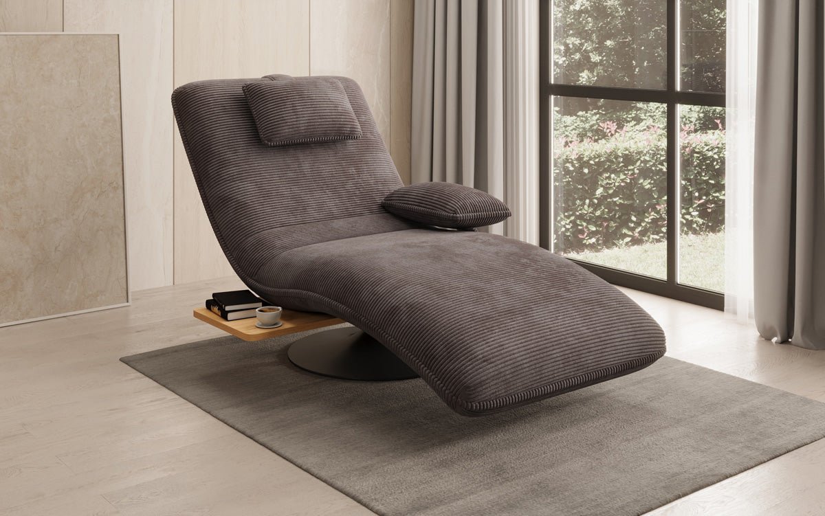 Designer Relax-Liege Velor Cord mit Drehfunktion und Beistelltisch