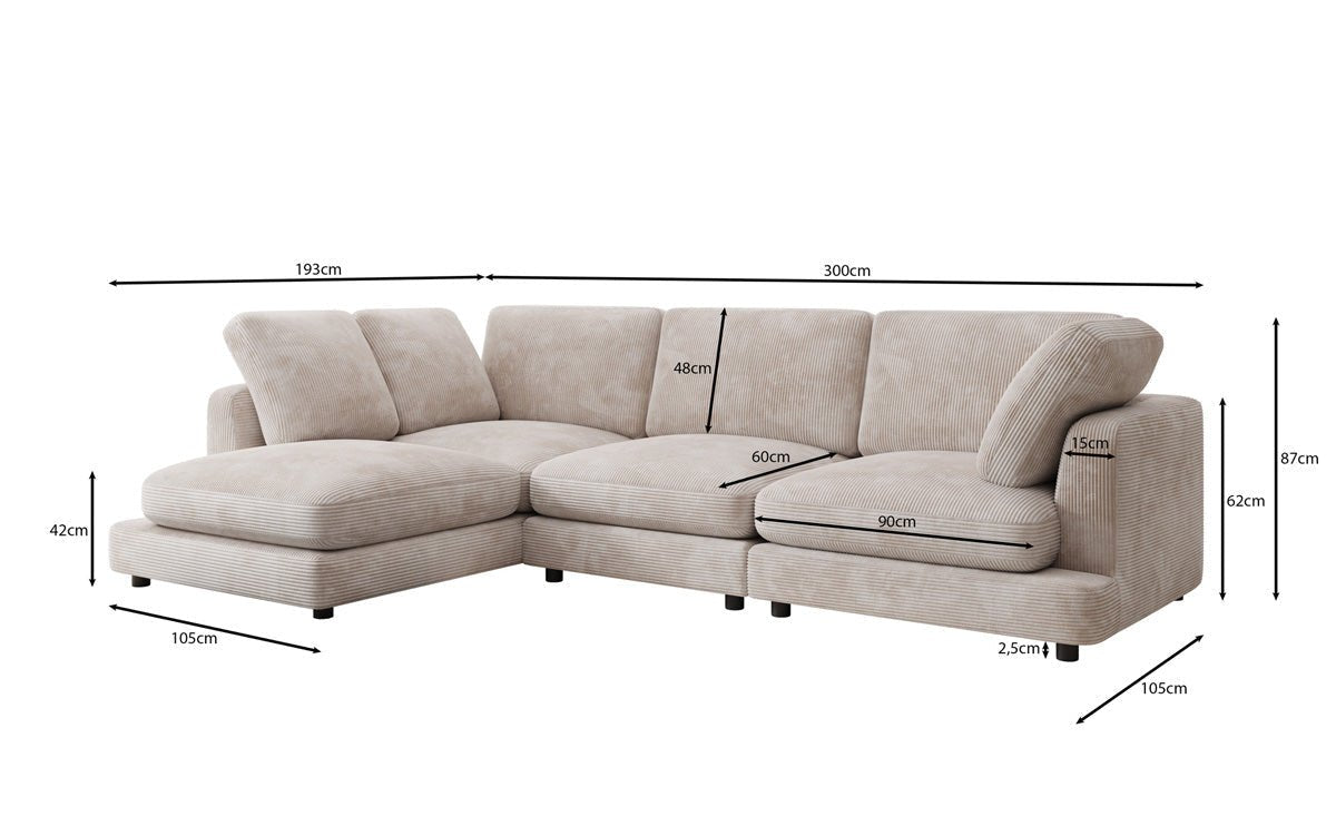 Designer Sofa Thalessa L in Cord