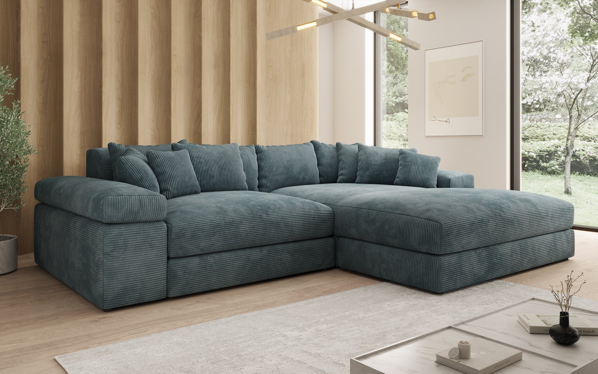 Designer Sofa Bernardo mit breiter Ottomane in Cord