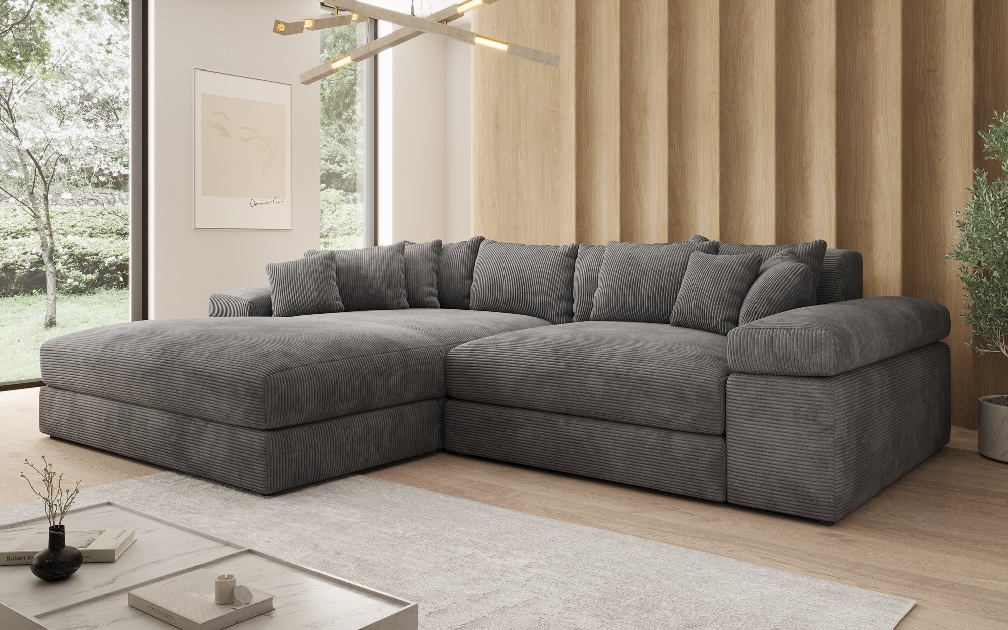 Designer Sofa Bernardo mit breiter Ottomane in Cord
