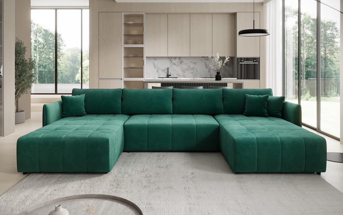 Designer Sofa Velaro U mit Schlaf- und Klappfunktion in Samt