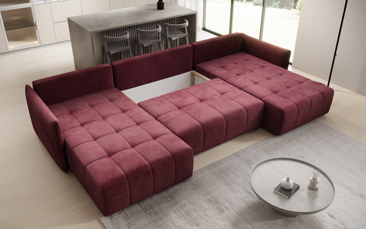 Designer Sofa Velaro U mit Schlaf- und Klappfunktion in Samt