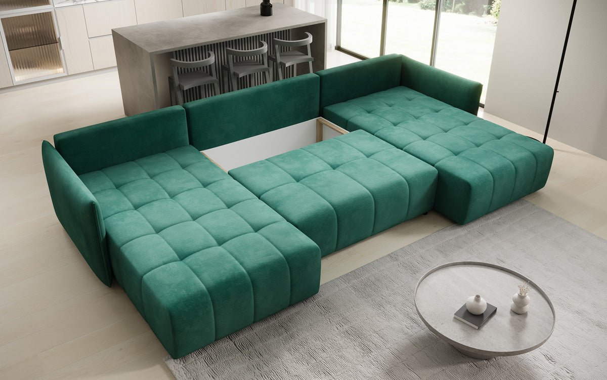 Designer Sofa Velaro U mit Schlaf- und Klappfunktion in Samt