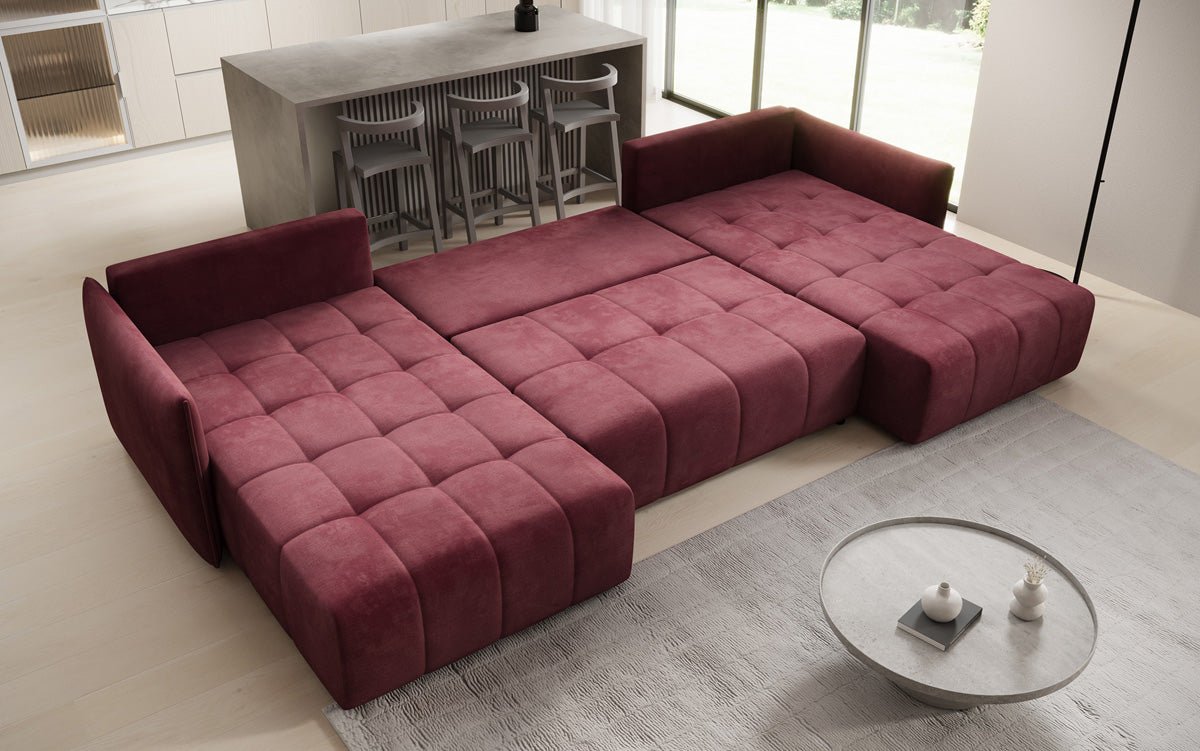 Designer Sofa Velaro U mit Schlaf- und Klappfunktion in Samt