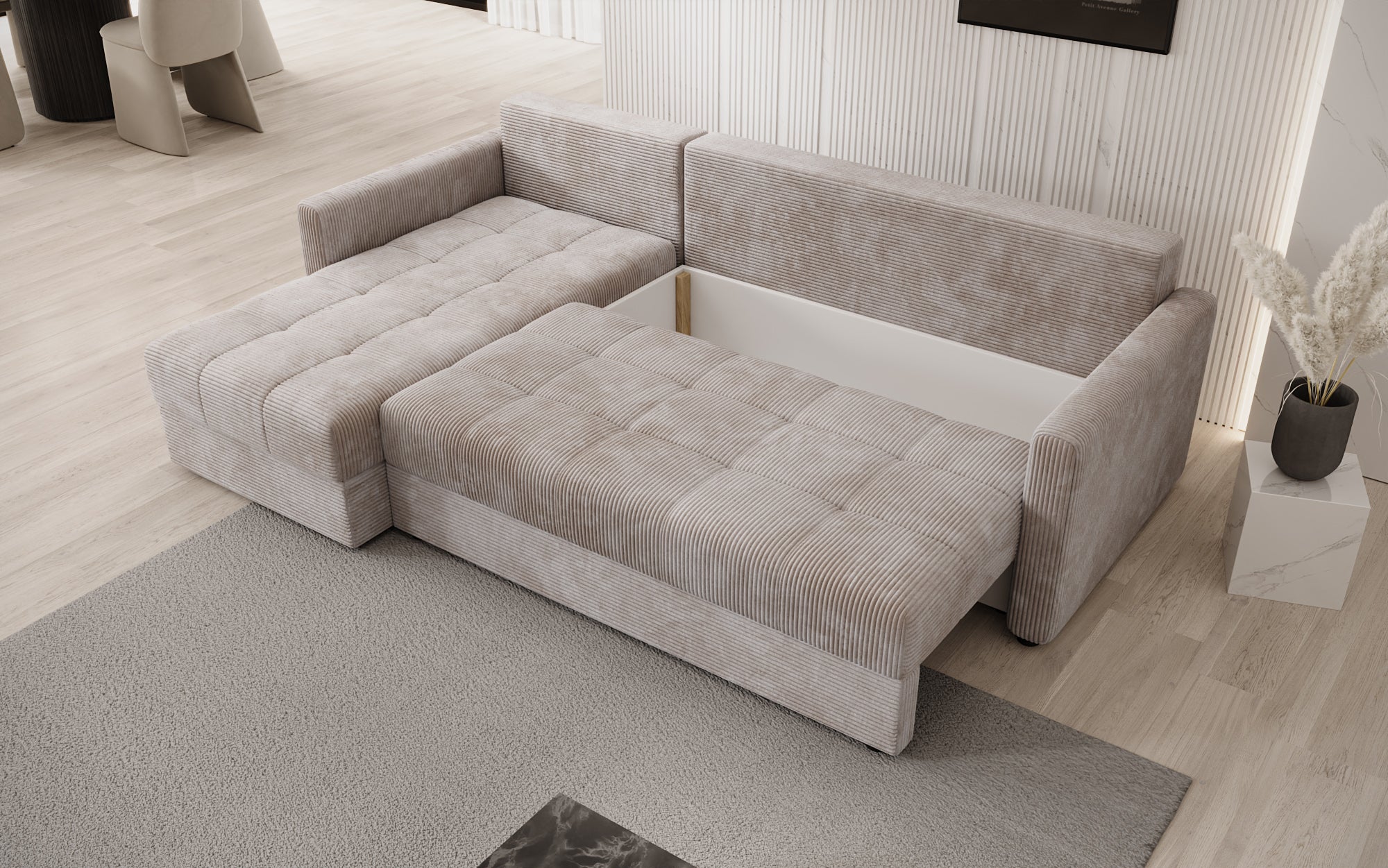 Designer Sofa Roma in Cord mit Schlaf- und Klappfunktion
