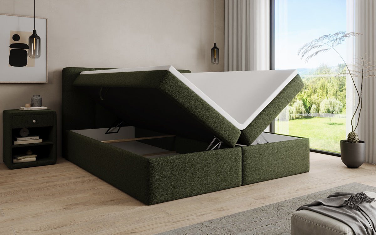 Boxspringbett Cozy II in Teddy Bouclé mit Stauraum