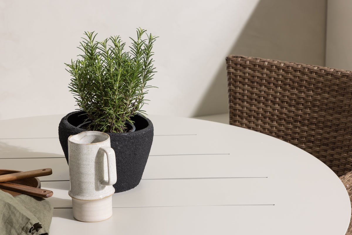 Garten Essgruppe Leon – 5-teiliges Gartenmöbel-Set mit weißem runden Tisch