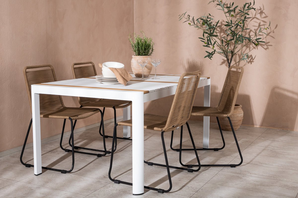 Garten Essgruppe Sarova – 5-teiliges Set in Weiß/Braun