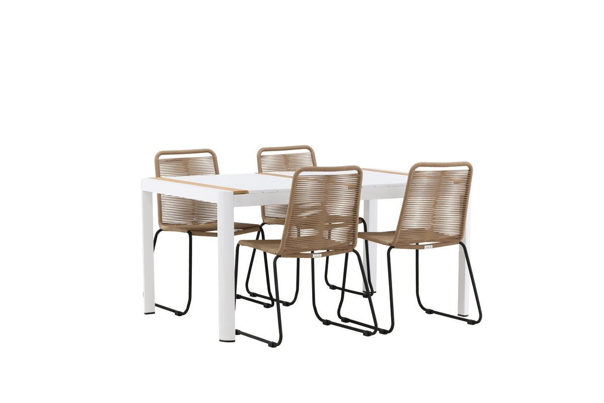 Garten Essgruppe Sarova – 5-teiliges Set in Weiß/Braun