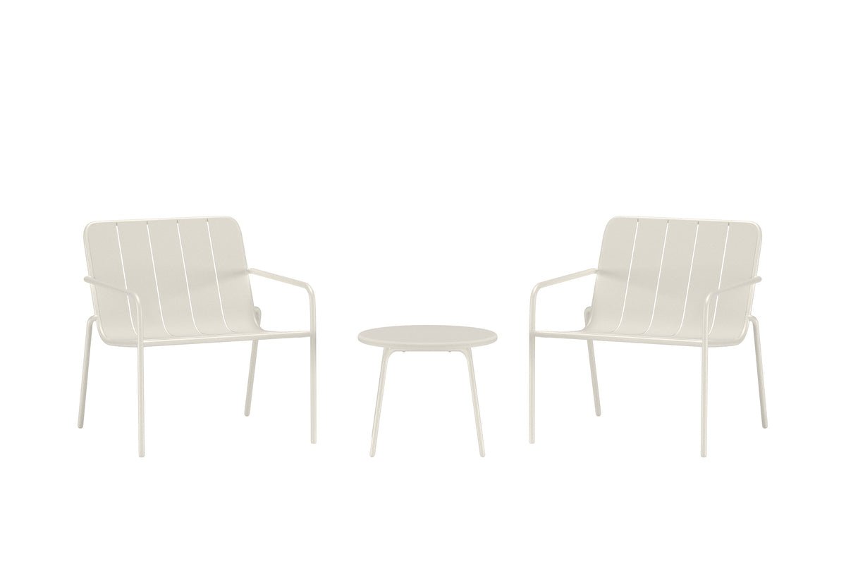 Garten Loungeset Iverna – 3-teiliges Set mit rundem Tisch und Stühlen aus Stahl