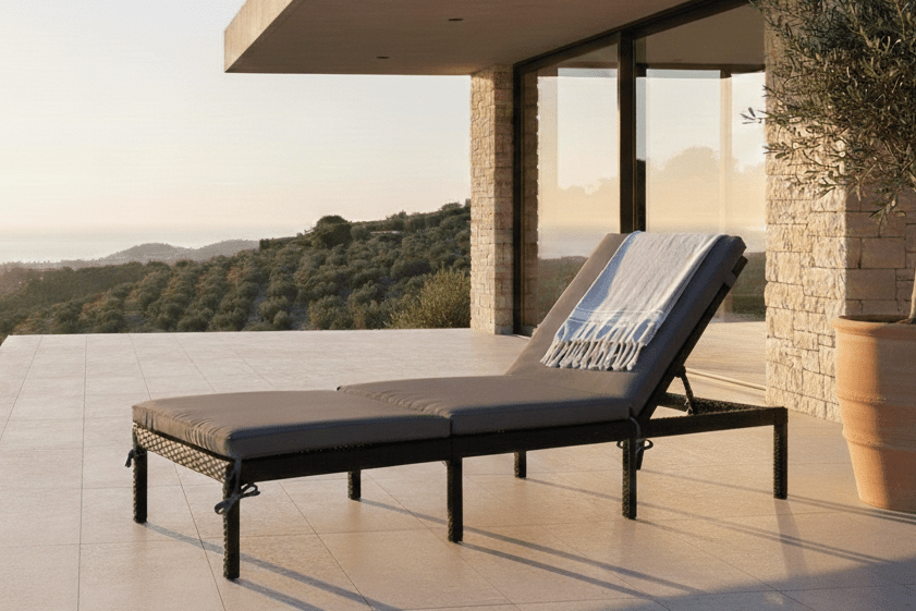 Garten Sonnenliege Balboa - schwarzer Kunstrattan mit verstellbarer Rückenlehne