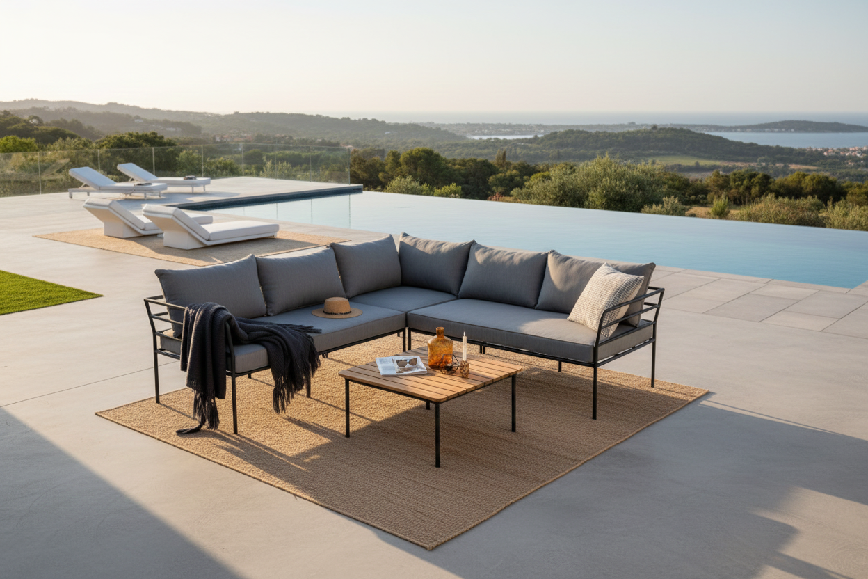 Garten Loungeset Felicita – Ecksofa mit 4 Sitzplätzen und Couchtisch