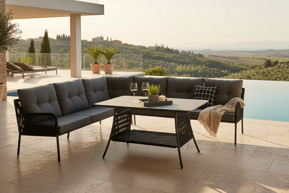 Lounge Set Madrid – in Schwarz aus Polyester-Seil und Metall