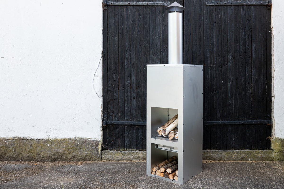 Terrassenkamin Lio - aus silberfarbenem Stahl