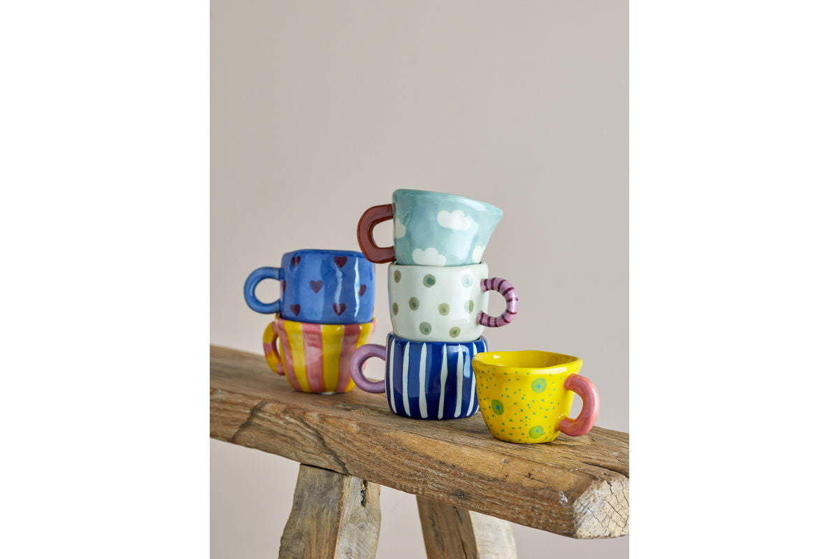 Tassen-Set „Kunterbunt“ – handbemaltes Steingut (6-teilig)