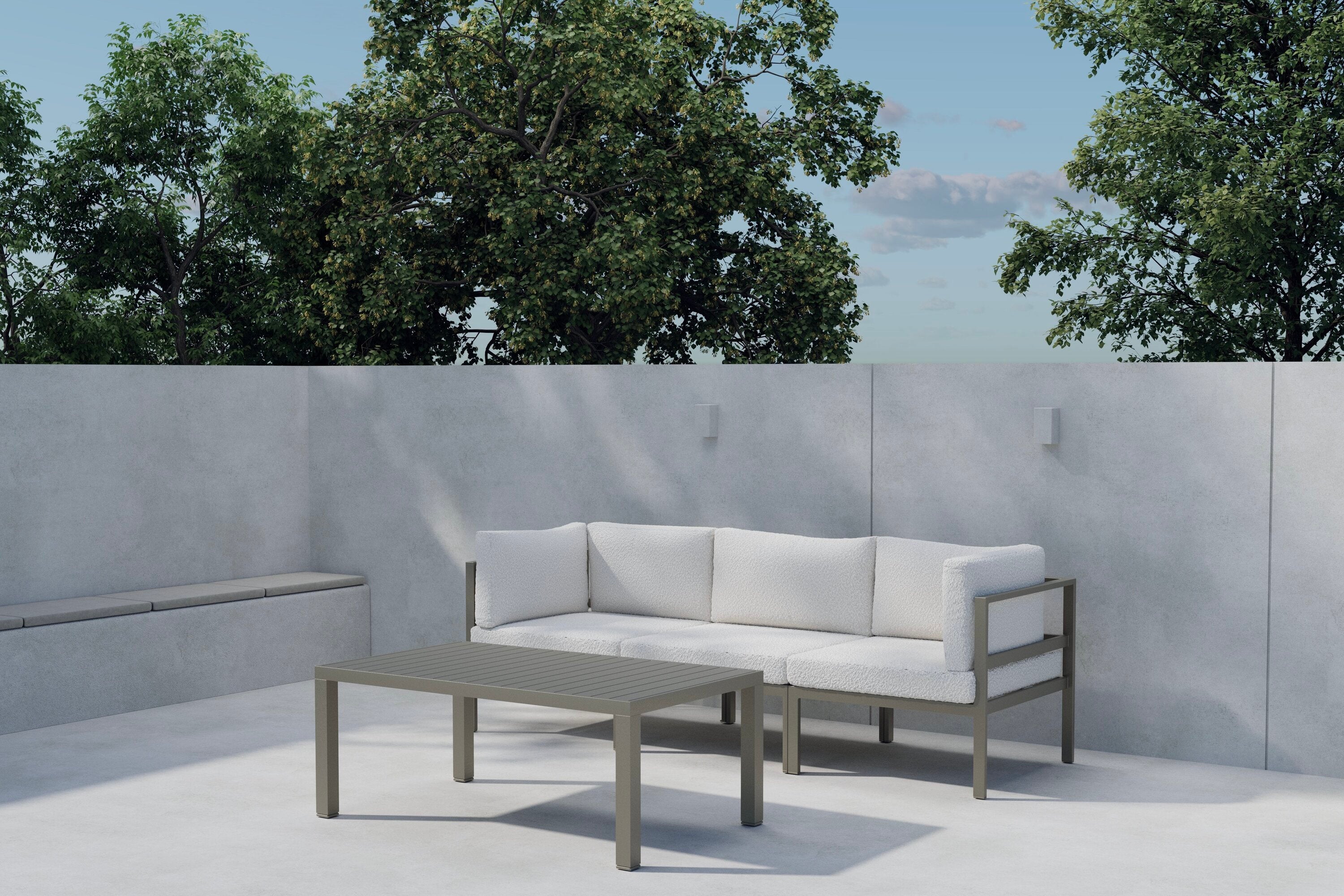 Garten Loungeset Torena 2+1 – 2 Sitzer Sofa in Weiß mit Tisch