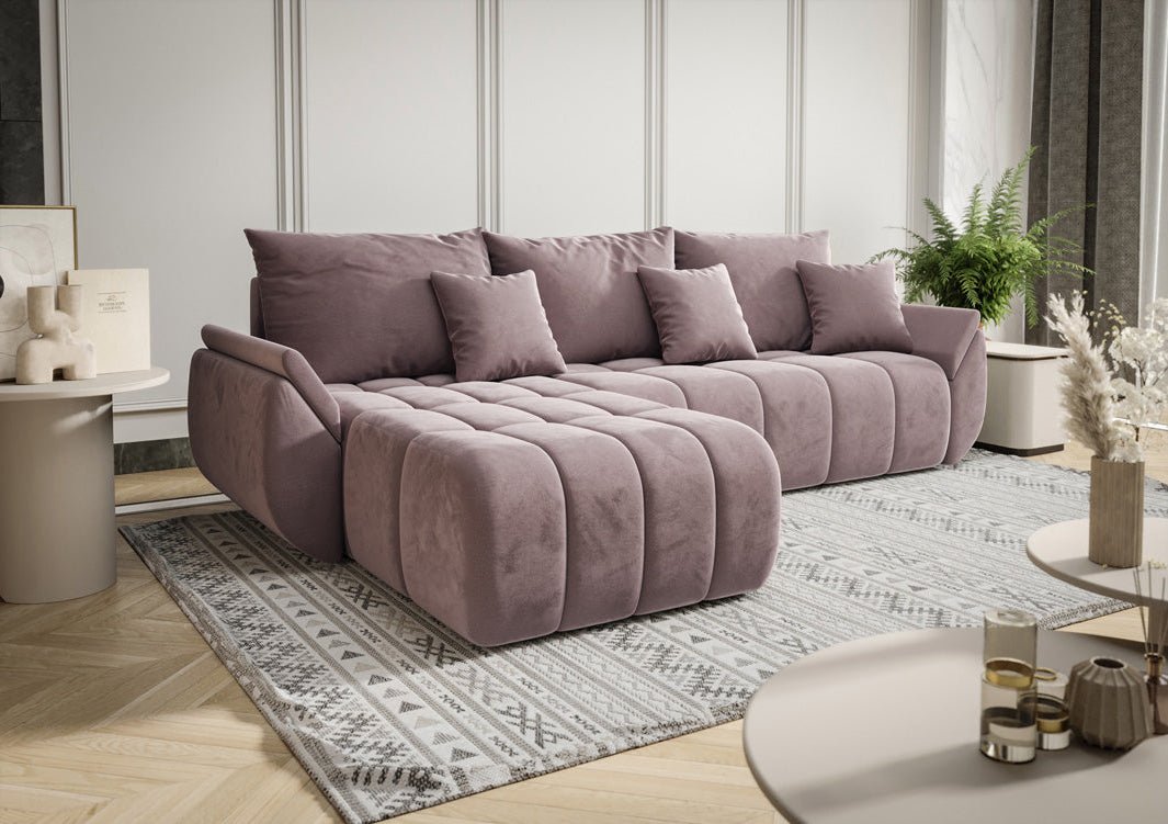 Designer Sofa Lenoa L mit Schlaf- und Klappfunktion in Samt