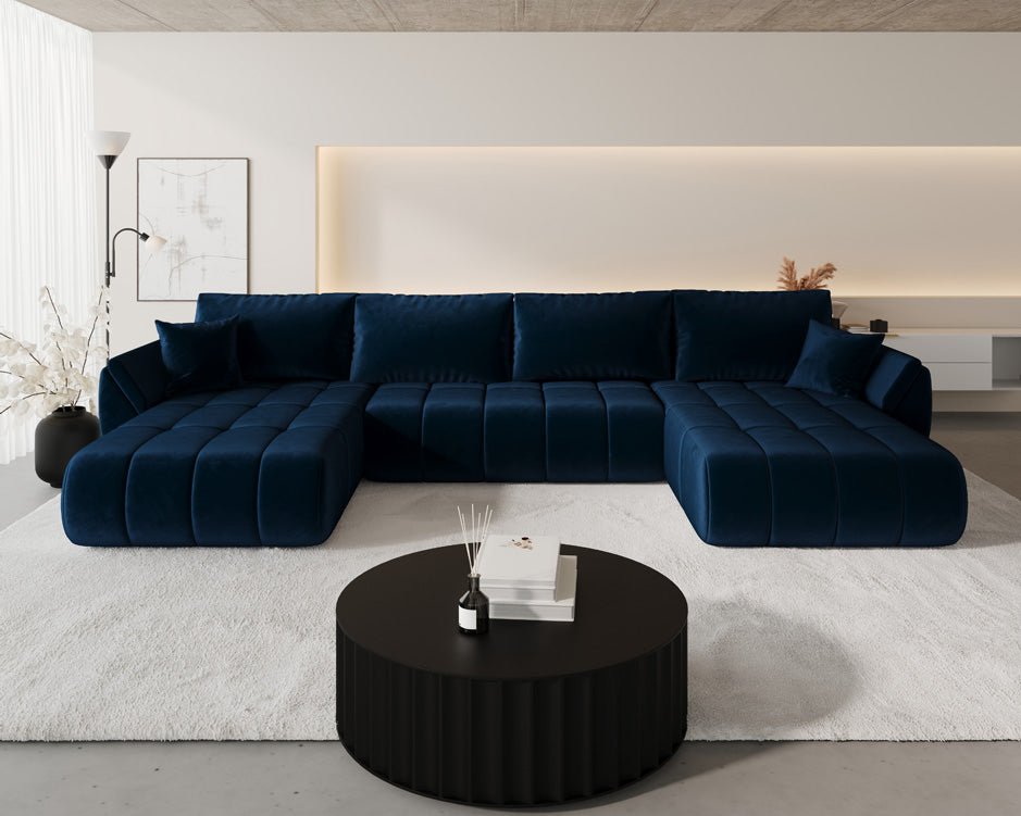 Designer Sofa Lenoa U mit Schlaf- und Klappfunktion in Samt