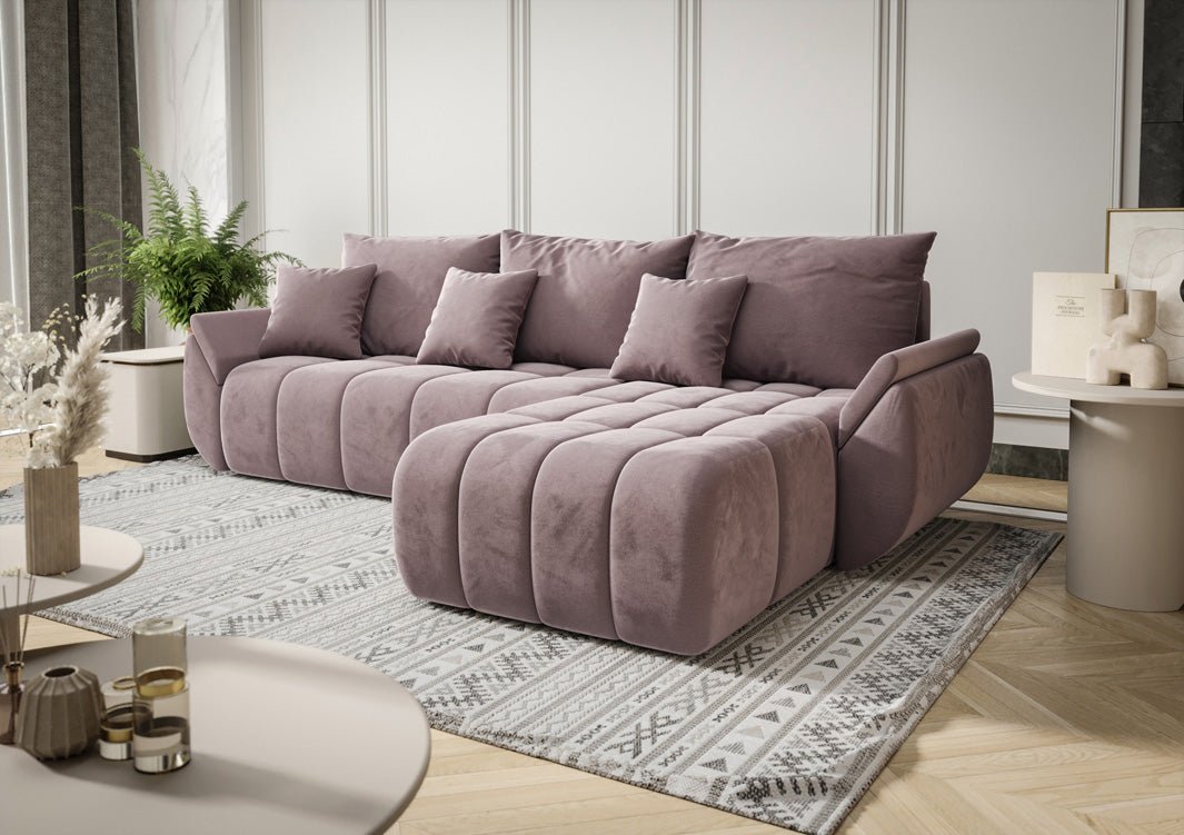 Designer Sofa Lenoa L mit Schlaf- und Klappfunktion in Samt