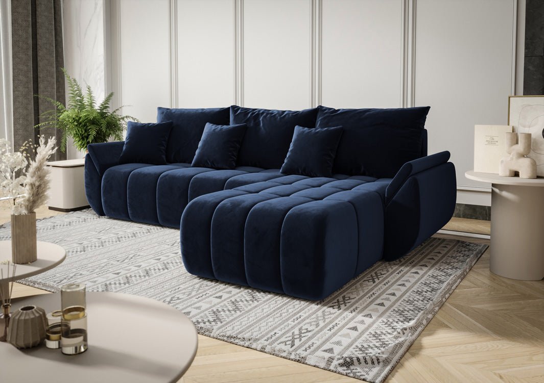 Designer Sofa Lenoa L mit Schlaf- und Klappfunktion in Samt