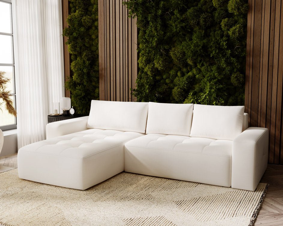 Designer Sofa Nordic Samt mit Schlaffunktion und Stauraum