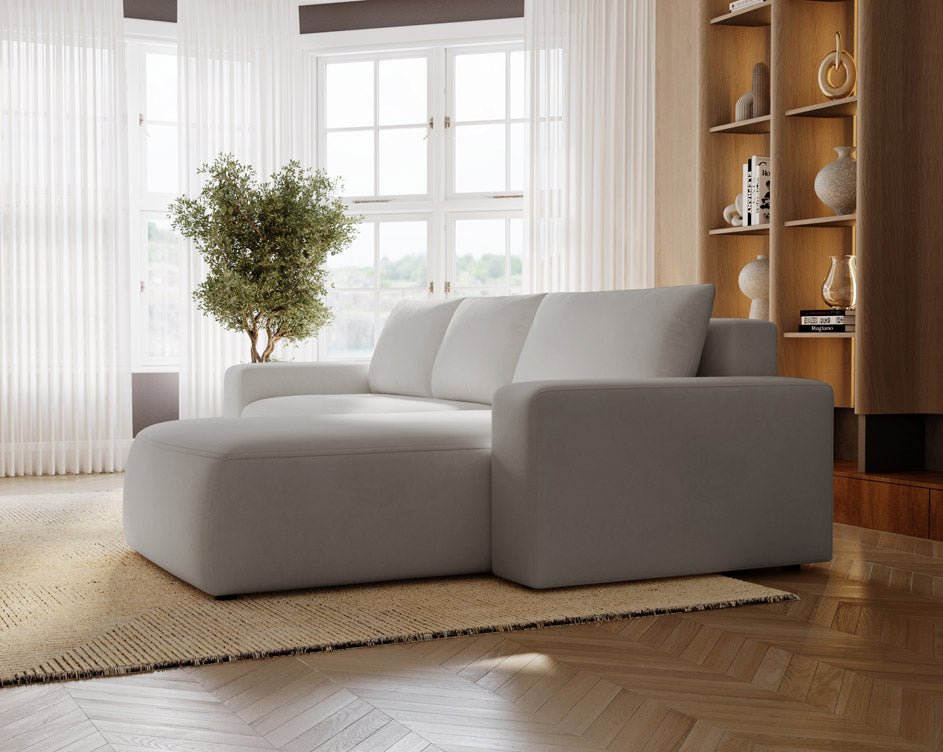 Designer Sofa Celina Samt mit Schlaffunktion und Stauraum