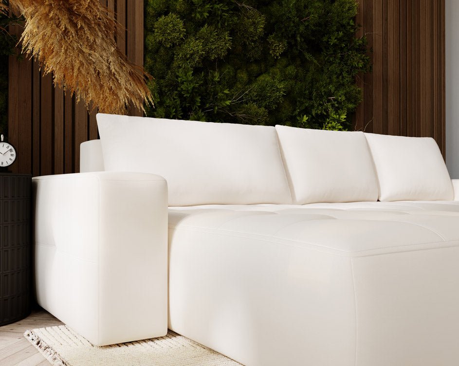 Designer Sofa Nordic Samt mit Schlaffunktion und Stauraum