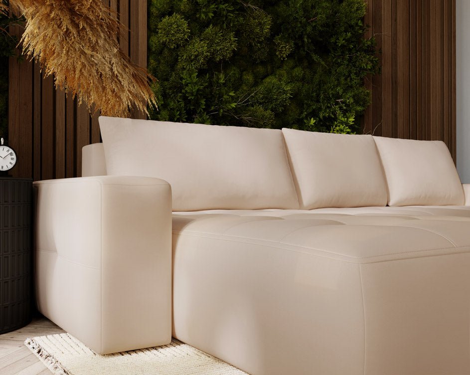 Designer Sofa Nordic Samt mit Schlaffunktion und Stauraum