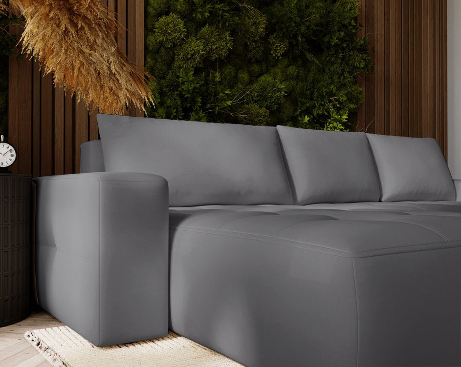 Designer Sofa Nordic Samt mit Schlaffunktion und Stauraum