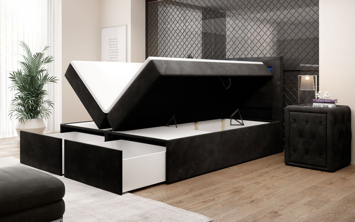 Boxspringbett Amelie mit LED und Stauraum - Luxusbetten24
