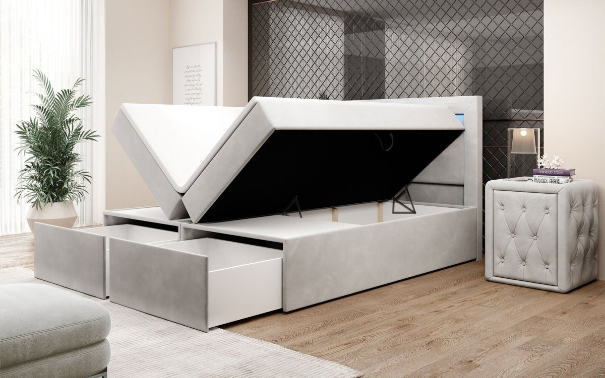 Boxspringbett Amelie mit LED und Stauraum - Luxusbetten24