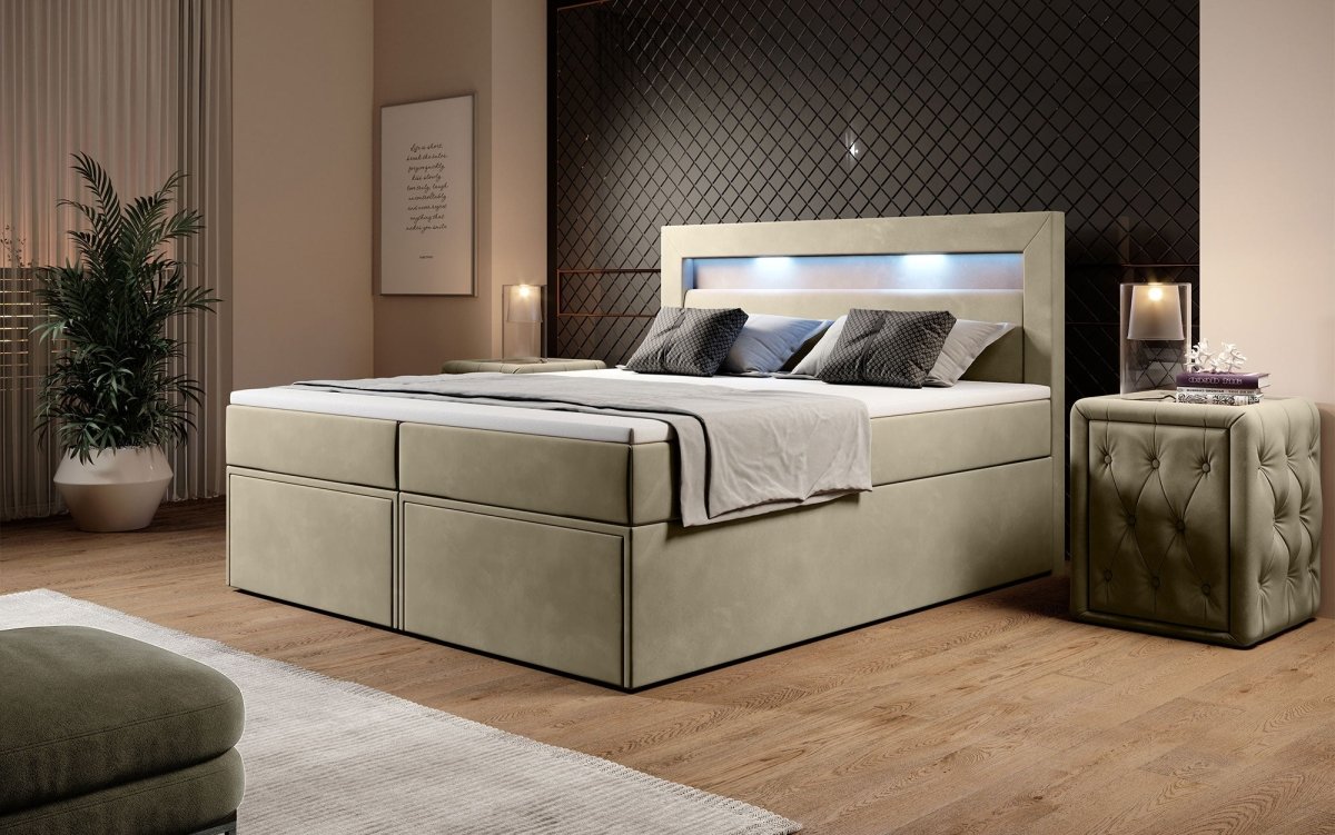 Boxspringbett Amelie mit LED und Stauraum - Luxusbetten24