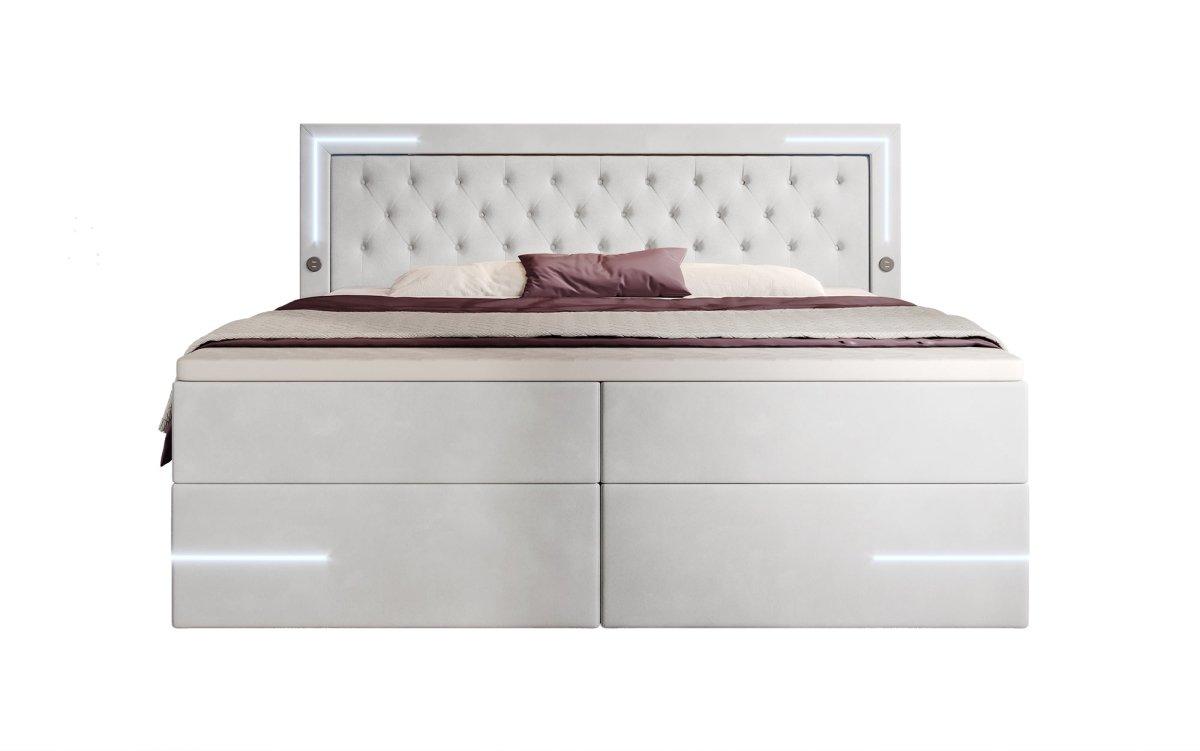 Boxspringbett Carlotta mit LED, Stauraum und USB (Samt) - Luxusbetten24