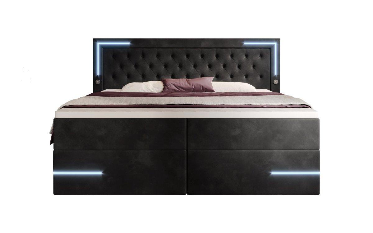 Boxspringbett Carlotta mit LED, Stauraum und USB (Samt) - Luxusbetten24