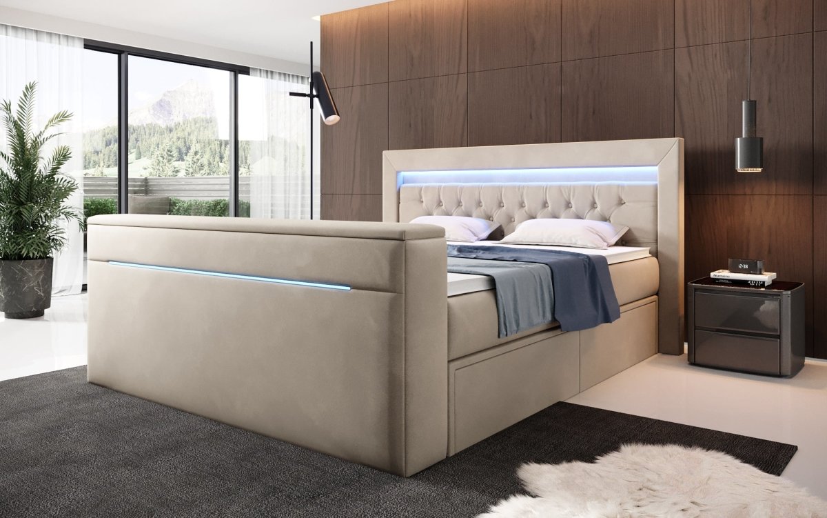 Boxspringbett Jupiter mit TV Lift, RGB und Stauraum - Luxusbetten24