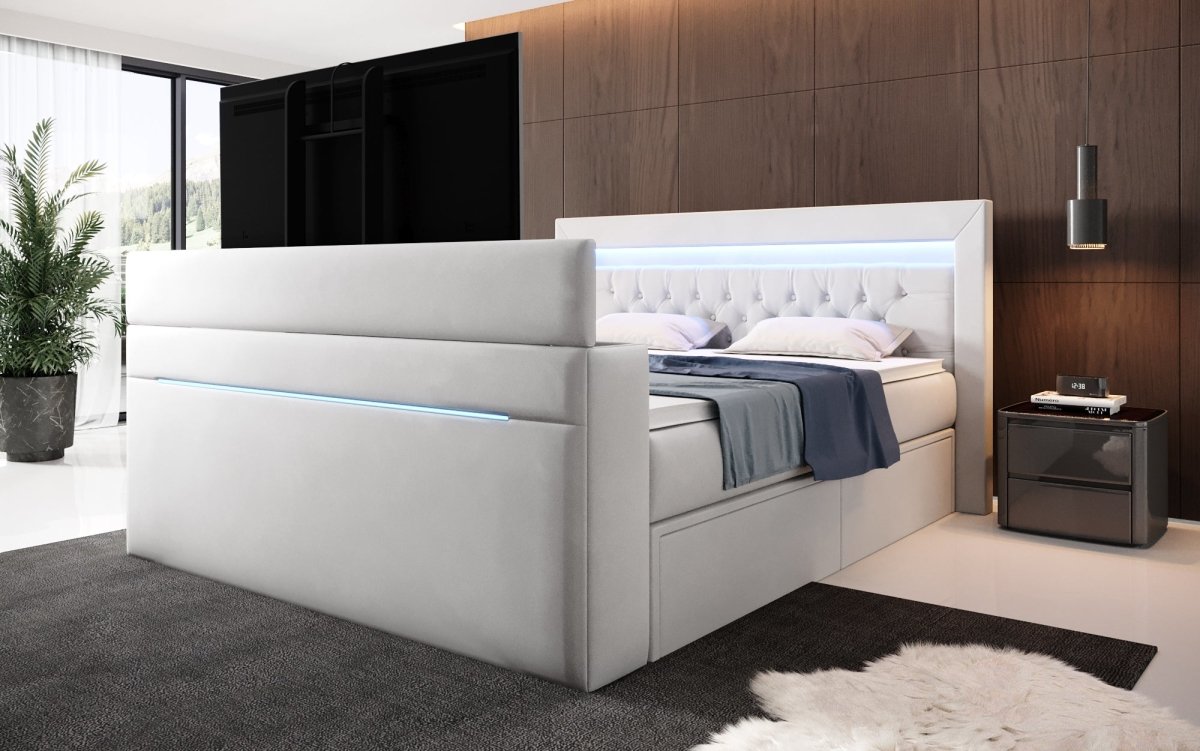 Boxspringbett Jupiter mit TV Lift, RGB und Stauraum - Luxusbetten24