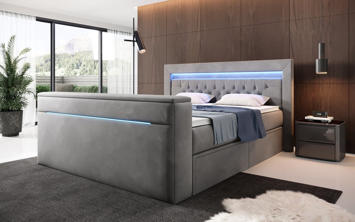 Boxspringbett Jupiter mit TV Lift, RGB und Stauraum - Luxusbetten24