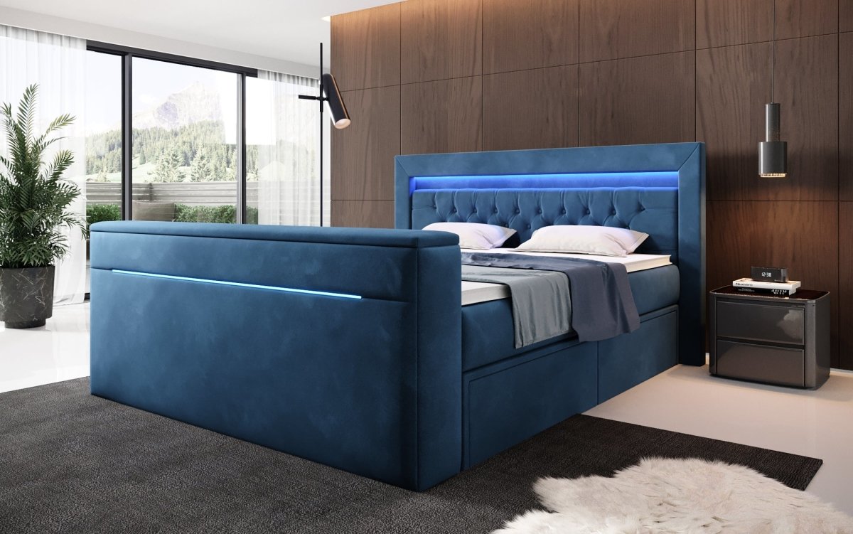 Boxspringbett Jupiter mit TV Lift, RGB und Stauraum - Luxusbetten24