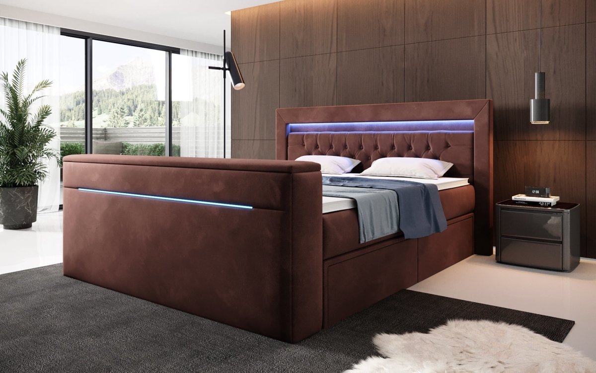 Boxspringbett Jupiter mit TV Lift, RGB und Stauraum - Luxusbetten24